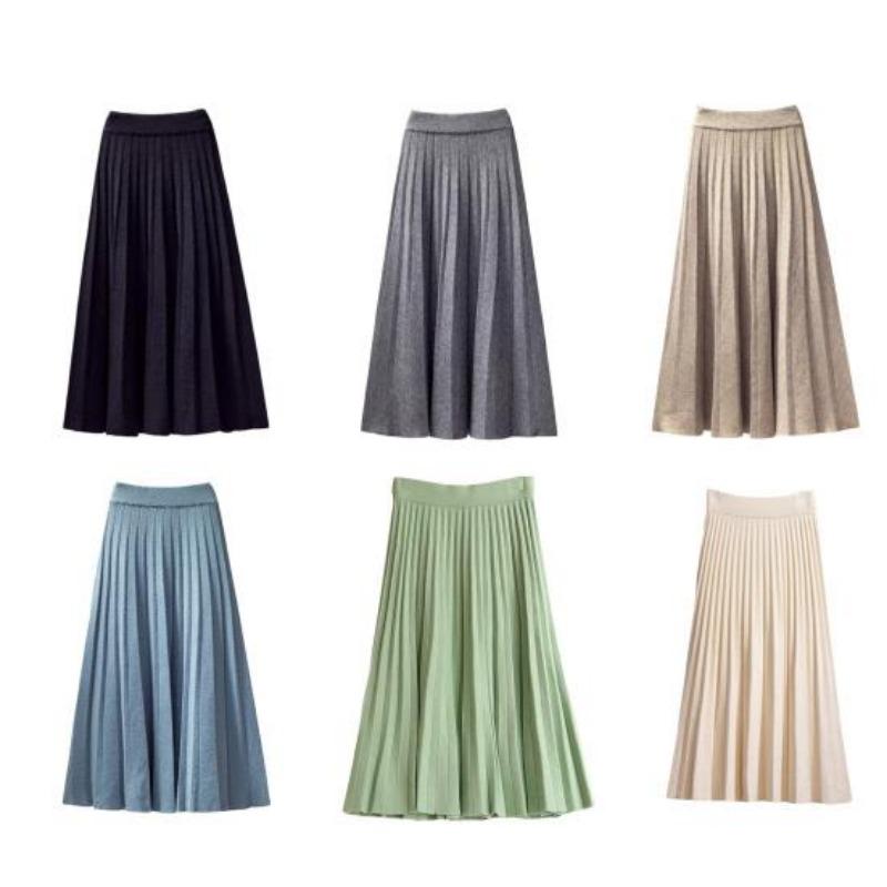 Women Winter Skirt Solid Color Pleated Soft High Waist A-line Warm Big Hem Elastic Waist Lady Autumn Skirt Women Garment