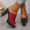 Fashion Women's Chunky High Heel Mules Fish Mouth Slip-On Platform Sandals Women Summer 2025 Fashion PU Leather Outdoor Sandalias Mujer