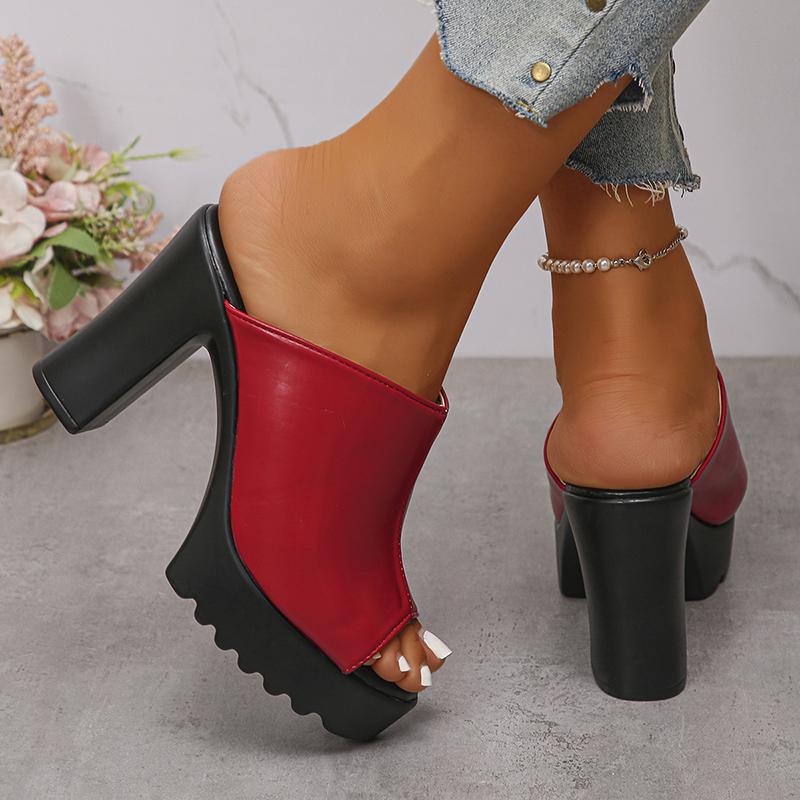 Fashion Women's Chunky High Heel Mules Fish Mouth Slip-On Platform Sandals Women Summer 2025 Fashion PU Leather Outdoor Sandalias Mujer