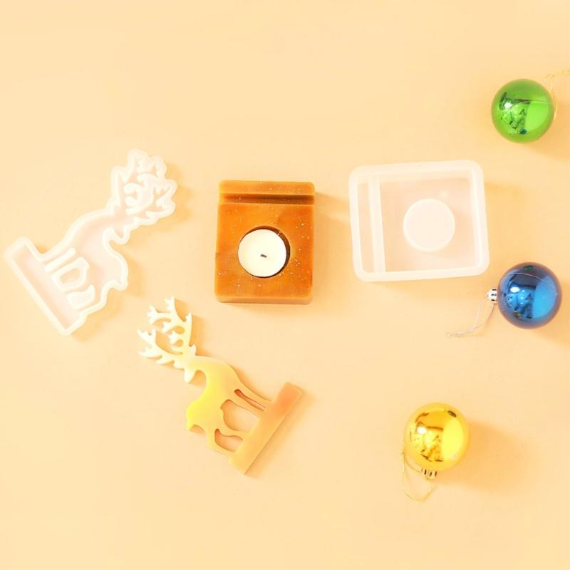 Pack of 3 Christmas Candle Stand Molds Candlestick Crafting Mould Silicone Texture for Tealight Candle Craft Supplies