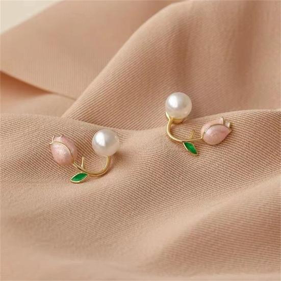 1 Pair Stud Earrings Flower Faux Pearl Jewelry Korean Style Dripping Oil Ear Studs
