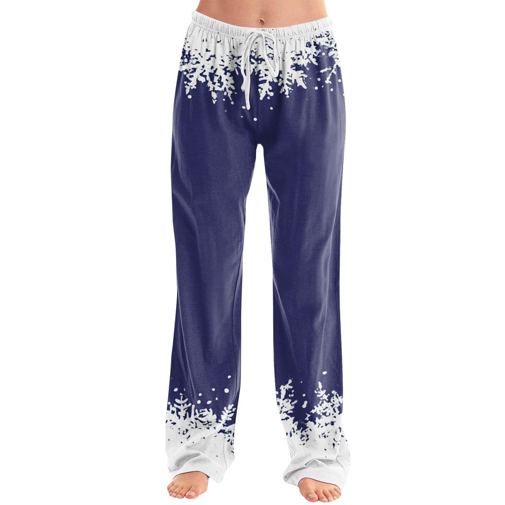Women's Christmas Print Casual Pants with No Pockets for Holiday Lounging and Everyday Wear