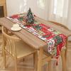 Red Christmas Table Runner Tree Santa Claus Tablecloth Flower Linen Table Cover  Christmas Eve