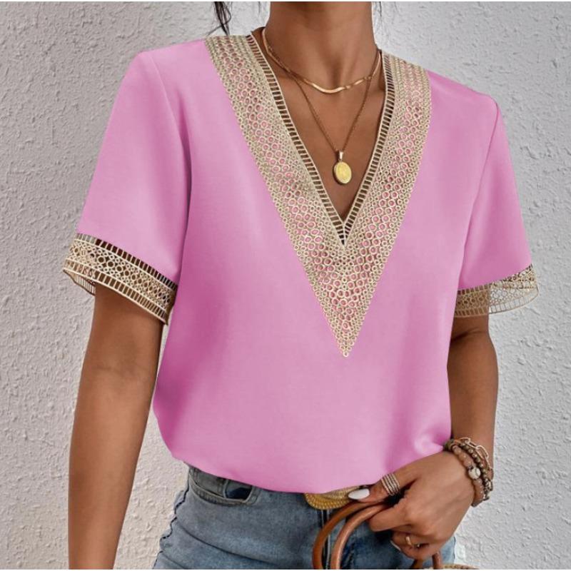 

2 new, lace lace short-sleeved chiffon top women s clothing 5XL рожевий