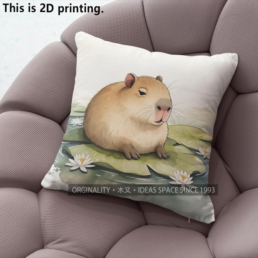 Cute Capybara Lotus Watercolor Throw Pillow Covers Pattern Cushion Cover Suitable For Sofa Bedroom Car Pillow Cover