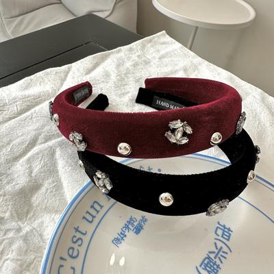 Luxuriöser Strass Samt Haarschmuck Stirnband Haarband für Damen Mode Glänzend Kristall Verdickt Rutschfest Haarreifen Kopfschmuck