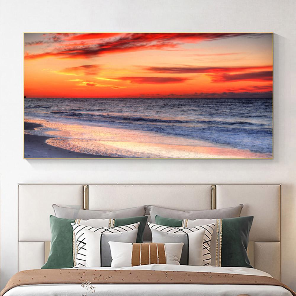 Modern Sea Wave Beach Sunset Landscape Canvas Painting Nature Seascape Posters and Prints Wall Art Pictures Home Decor
