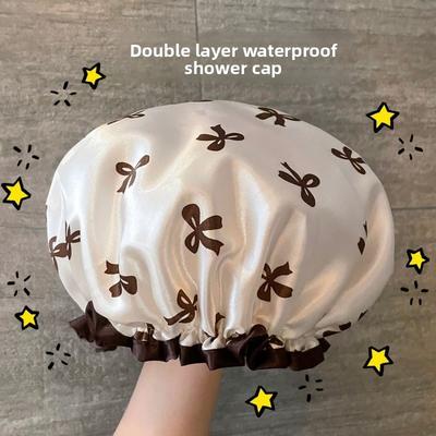 Double-layer Shower Cap Waterproof Bath Cap Women's Makeup Kitchen Oil Fume Dustproof Hood Adult Thickened Cap