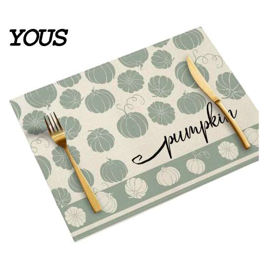 Reusable Table Linens for Thanksgiving Pumpkin Autumn Leaves Placemat, Linen Washable Heat Resistant Watercolor Place Mat Dining Fall Seasonal