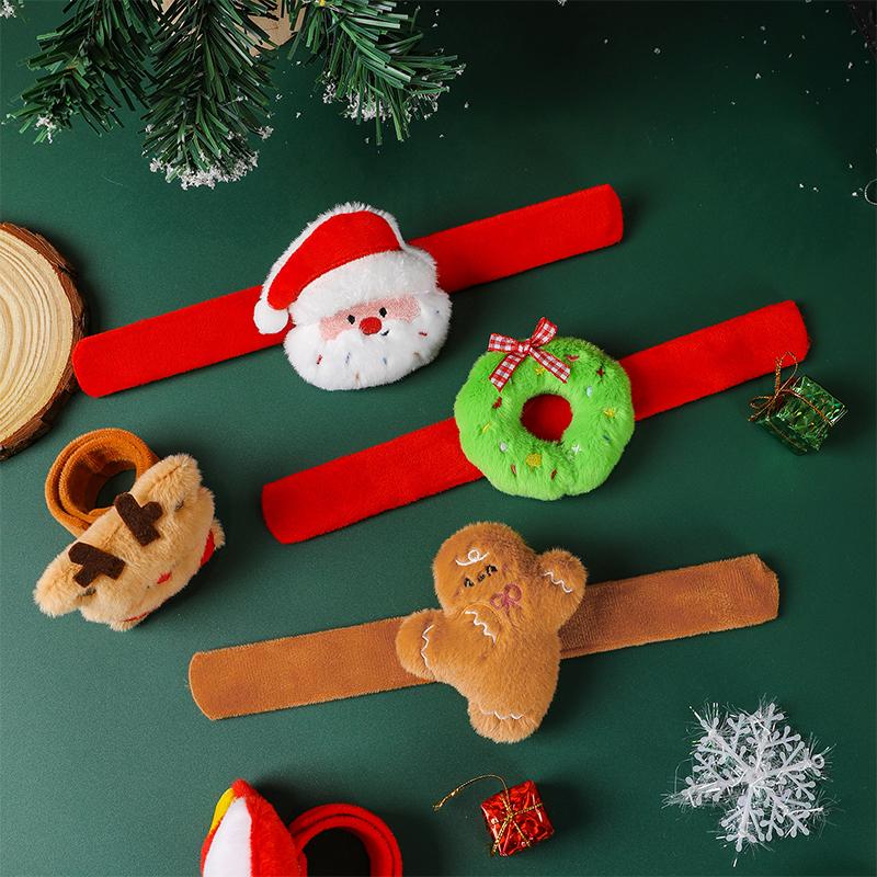 Christmas Slap Ring Bracelet Cute Cartoon Plush Elk Snowman Circle Bracelet For Xmas Children Gift Holiday Decor Wrist Band