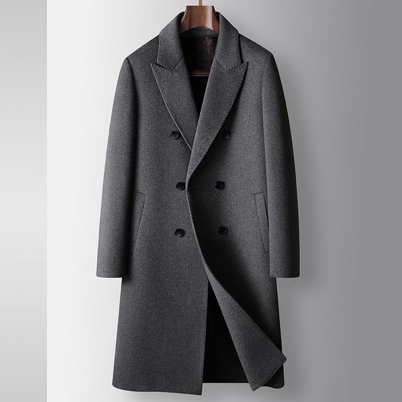 Мужское пальто осенне-зимнее двубортное шерстяное двухстороннее шерстяное длинное — фото 5