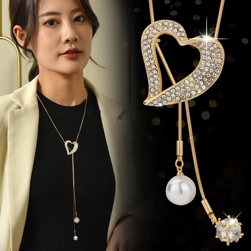 Elegant Heart Shaped Crystal Necklace With Pearl Accents In Stylish Designs For Women