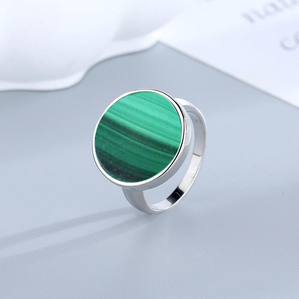 Women Ring 15MM Natural Stone Lapis Agate Malachite Brief Design Cute Ring Fashion Women Party Jewelry