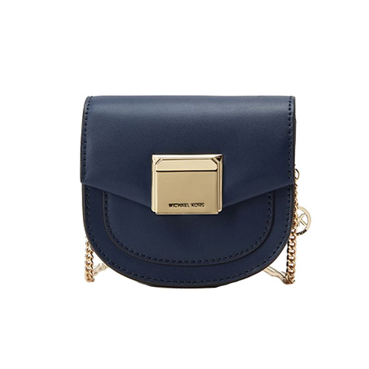 

Michael Kors Lita Chain Vintage Gold Buckle Commuter Saddle Bag Leather Mini Women Bags Navy-Blue 35F0GXPC0L406 Basic Set (Bag+Dust Bag)