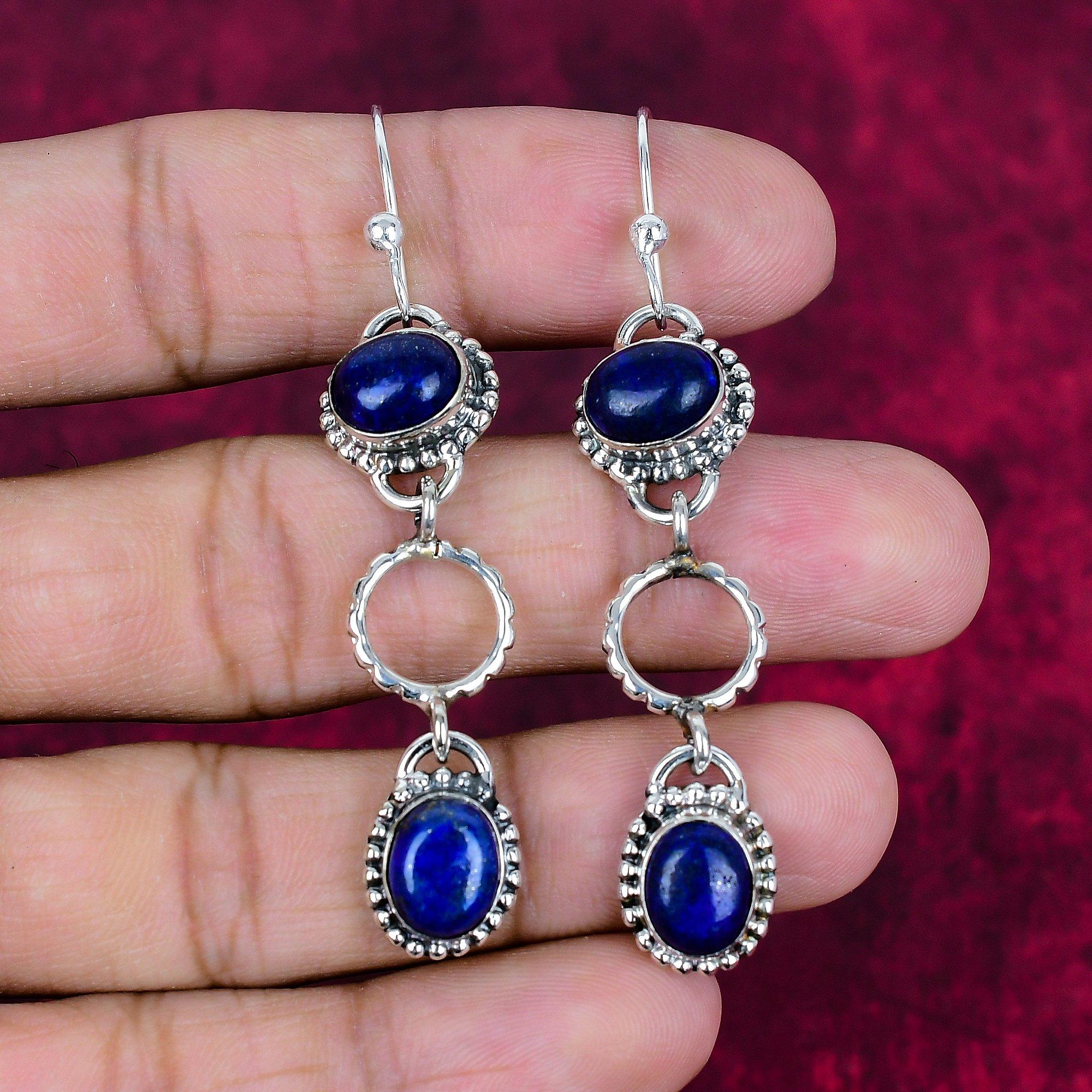 

Серьги из лазурита из стерлингового серебра 925 пробы, Ювелирные изделия с драгоценными камнями ручной работы, Подарки для жены, Совершенно новые серьги 2.76 Inches синий