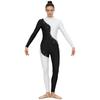 S-3XL Women‘s Dance Bodysuit Sparkly Rhinestones Long Sleeve Pants Back Zipper Color Block Full Coverage Unitard for Skating Ballet