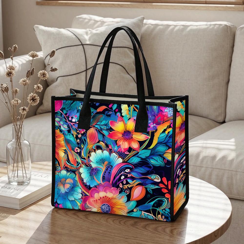 Colorful Floral Print Tote Bag for Daily Use