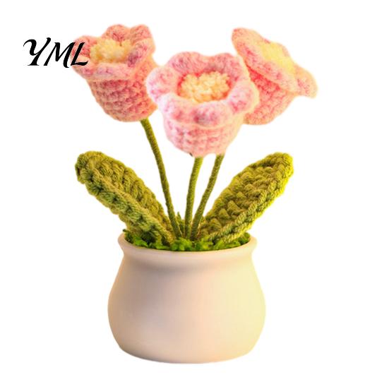 Handmade Yarn Flower Crochet Potted Decoration, Knit Artificial Sunflower Desktop Hand Knitted Plant Decor, Gift for Women, Mom, Teacher, Friend,