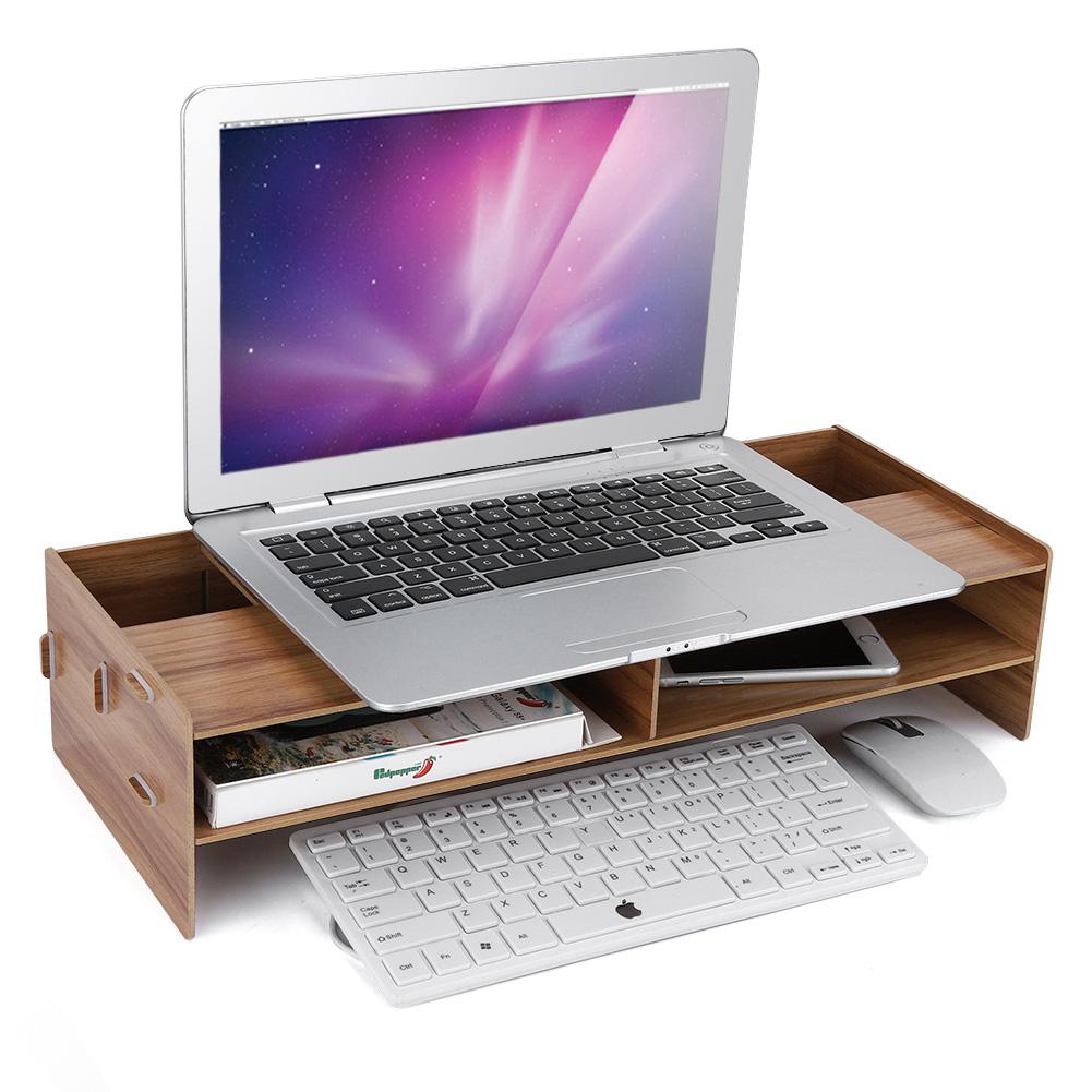 Monitor Stand Computer Desktop Laptop Shelf Desk Table Bracket Holder Storage Rack(Cherry Wood)
