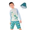 Boy's Three-Piece Dinosaur Swimsuit Set: Long Sleeve, Quick-Dry, Sun-Protective, with Hat