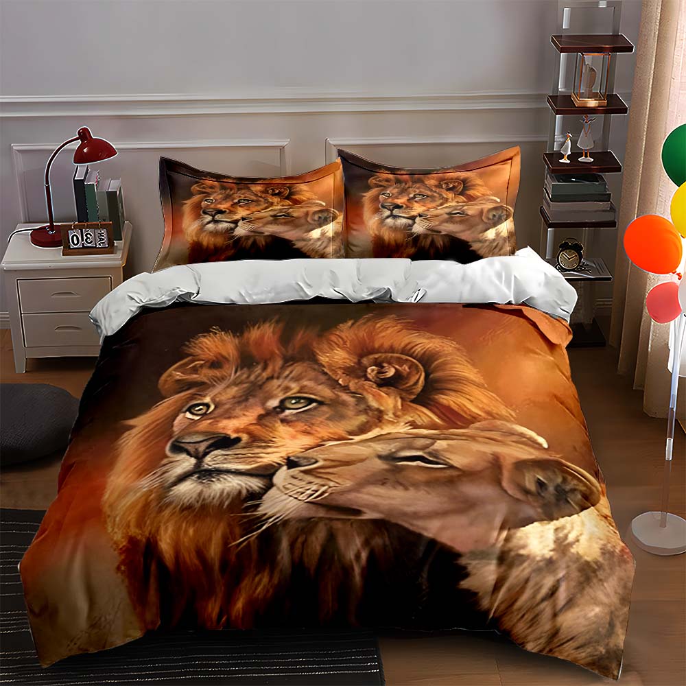 

Lion couple portrait. Bedding Duvet cover sets Duvet covers Pillowcases gifts (1 * Duvet Cover 2 * Pillowcases, without duvet insert) 135x200cm