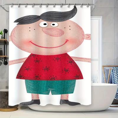 Adorable Cartoon Boy Print Shower Curtain: Waterproof Fabric Decorative Bathroom Decor In Home Garden