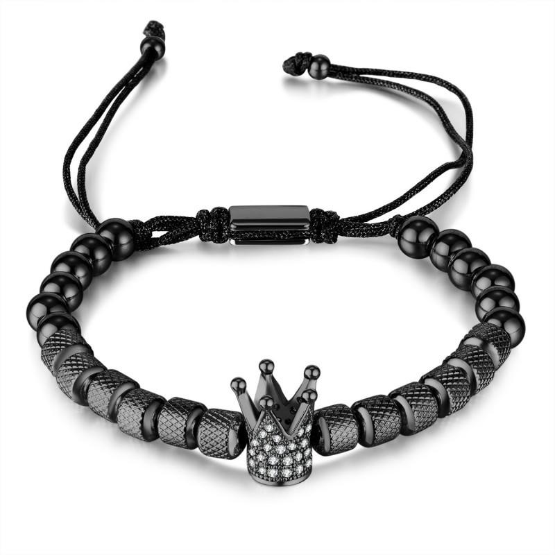 

Retro Bracelet Men s Stainless Steel Round Bead Splicing Pineapple Zircon Crown Titanium