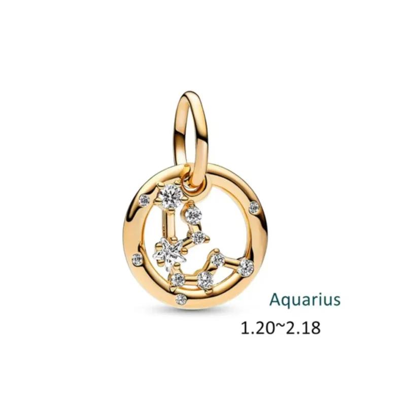New Copper Gold Plated 12 Zodiac Signs Dangle Charm Bead Fit Pendant Original Bracelet Necklace Diy Women Jewelry