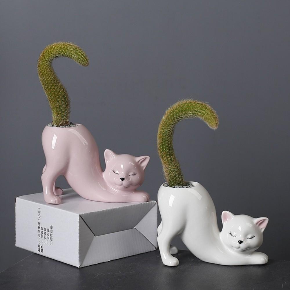 Cartoon Column Flower Pot Cute Cat Tail Cat Flower Pot Vase  Home Decor