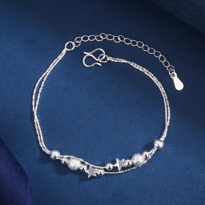925  Silver Bead Bracelets For Women Korean Designer Double Layer Stars Chain Bracelets Luxury Party Wedding Jewelry