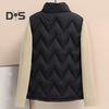 Women Winter Vest Thickened Padded Sleeveless Windproof Stand Collar Heat Retention Neck Protection Pockets Loose Cardigan Outdoor Waistcoat