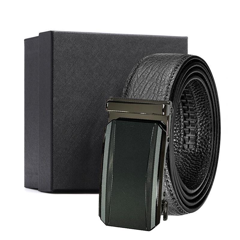 en's first layer cowhide water ripple automatic buckle belt business versatile gift box belt