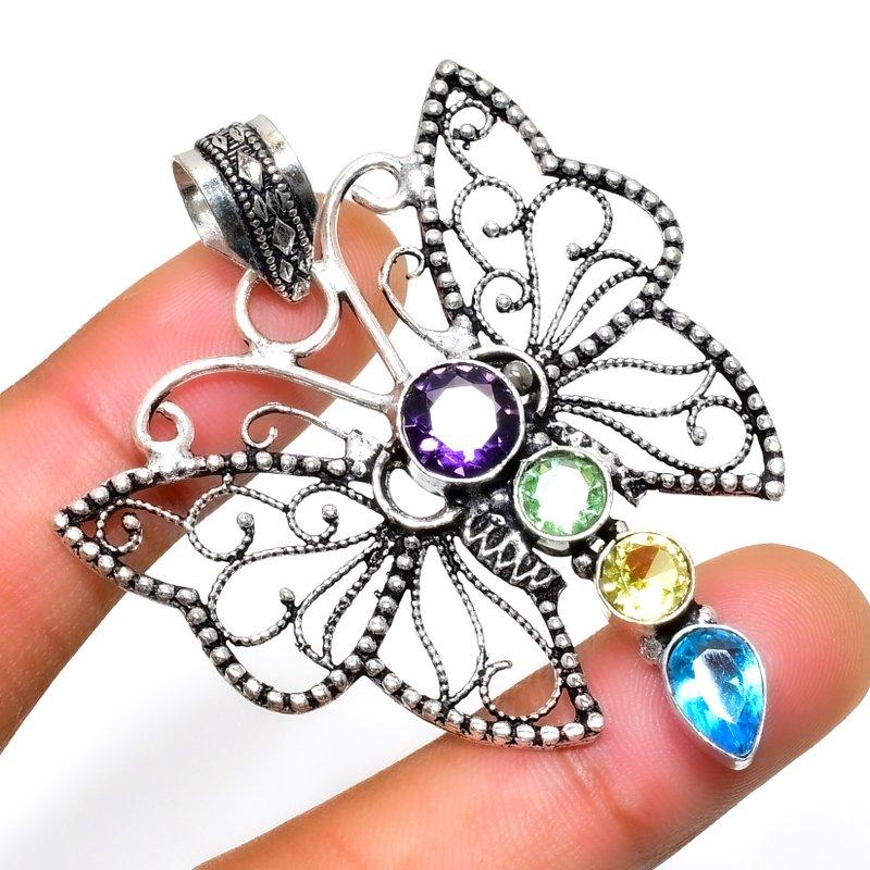 

Аметист Перидот Драгоценный камень 925 Посеребренная подвеска ручной работы 2,08 дюйма