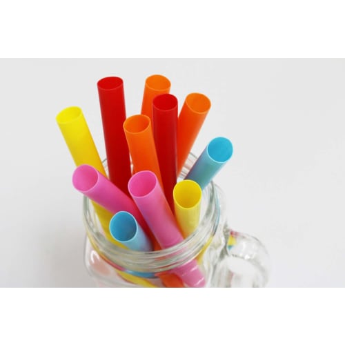 Shibase Kogyo 648 Straw Straws, for Piercing Tapioca Lids, Straight with One Angled End, 12mm x 18cm Diameter, Unwrapped, 130 Straws, 5-Color Mix, Mad