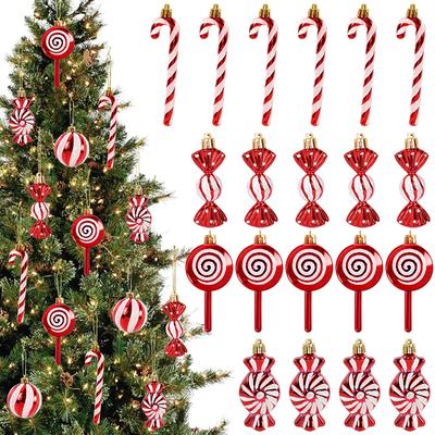 6Pcs Christmas Red Candy Crutch Lollipop Xmas Tree Hanging Pendant Ornaments,New Year Gift Christmas Home Decoration