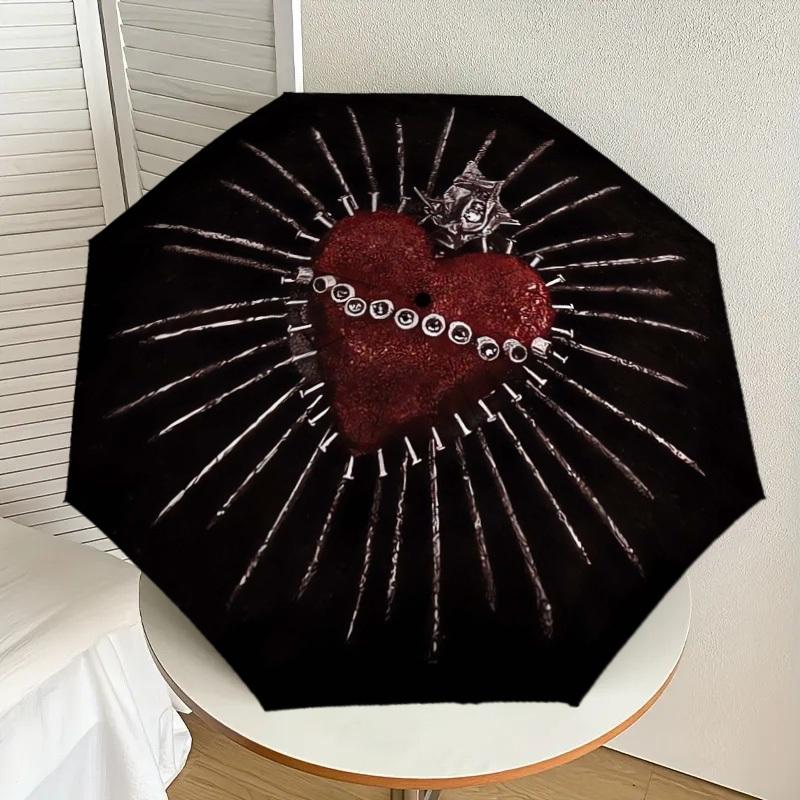 

1pc Sacred Heart Tattoo Design Umbrella with Plastic Handle,Suitable for All Seasons Home Travel Outdoor UmbrellaDD527