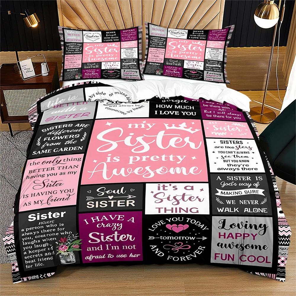 My Sister Is Pretty Awesome Quote Duvet Case Pillowcase Bedding Set Twin Full Queen King Size for Kids Boy Girl Bedroom Decor