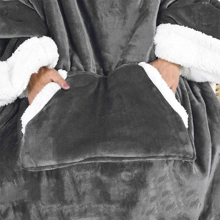 Hooded Super Large Flannel TV Blanket - Wearable, Warm, & Thick Lambswool Cold Protection for Lazy Days