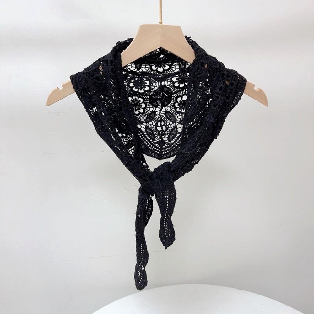 Ethnic Style Knitted Triangle Scarf White Fart Curtain All-match Crochet Flower Scarves Female