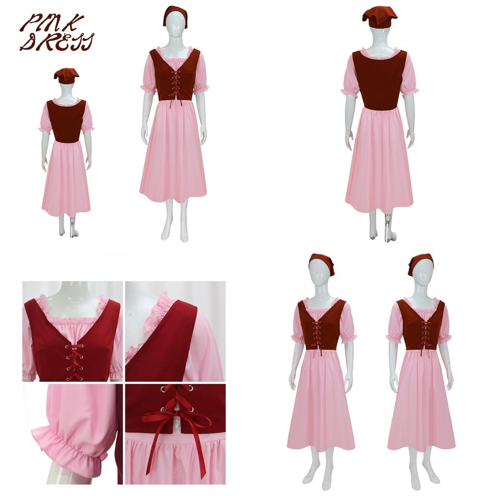 Europäisches Fantasy Vintage Rosa Kurzarm Partykleid für Erwachsene