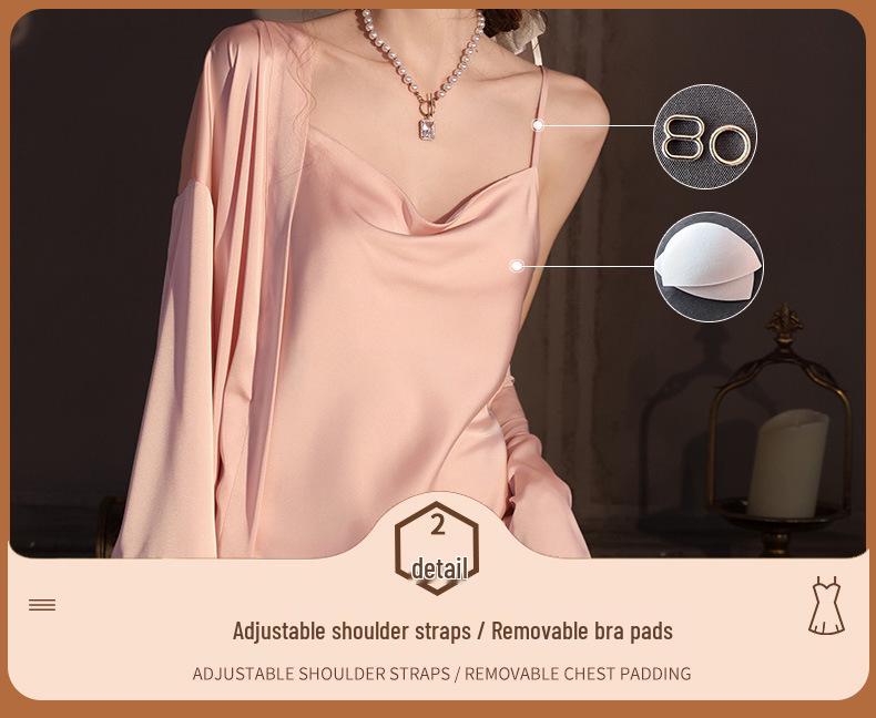 Women's Lace Trim Ice Silk Pajama Set with Robe - Spring/Summer/Autumn