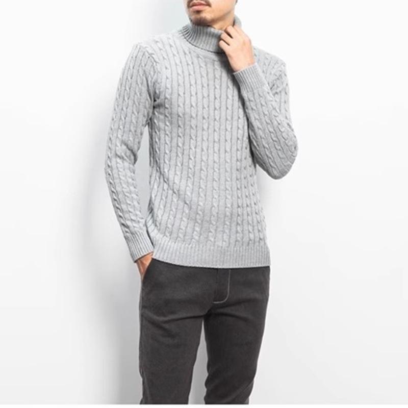 Spring and Autumn Men's Knitwear Korean Version Slim Fitting High Neck Pullover Warm Fried Dough Twists Sweater Casual Bottoming Sweater Top