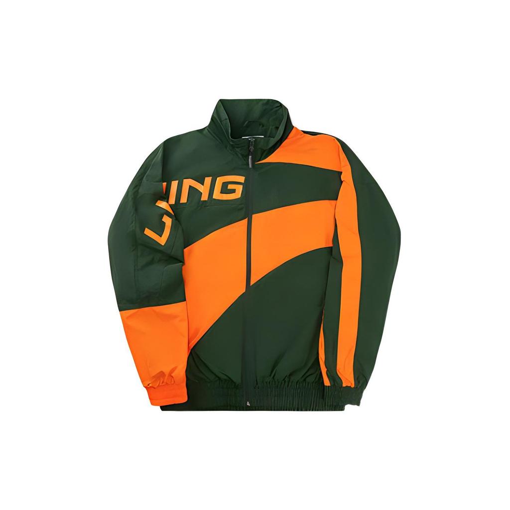 Li Ning Color Block Brand Print Logo Zip Stand Collar Jacket Unisex Jacket Green AJDQ133-2