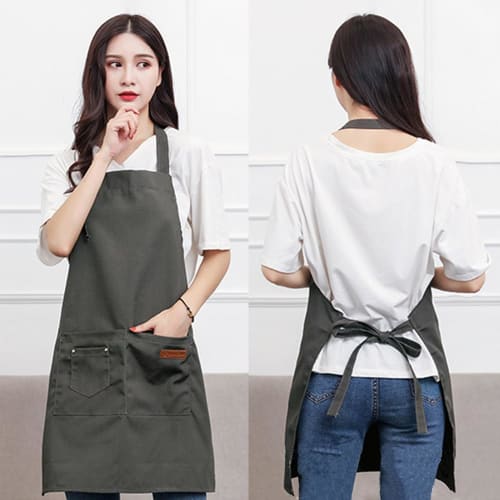 Deoway Neck Apron, Adjustable Length, Simple Design, Men's and Women's Cafe Apron, Solid Color, Stylish, Large Capacity Pockets, Stain Resistant, Wrin
