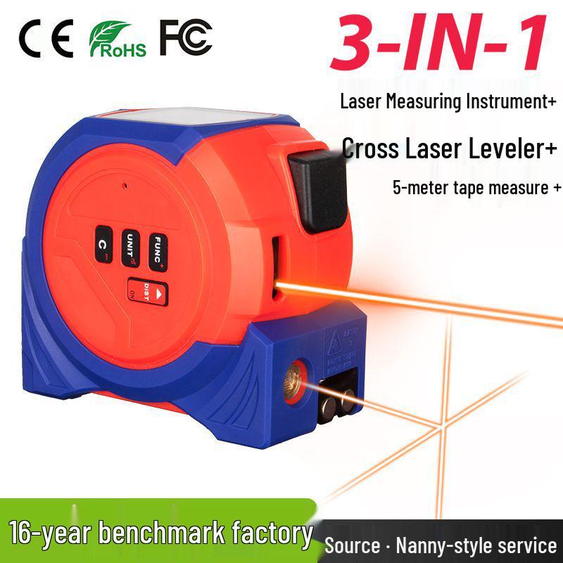 Three-in-One High Precision Laser Tape Measure with Cross Line and Infrared Distance Meter (40m/60m)