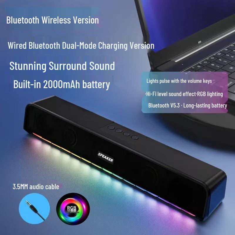 Wireless Bluetooth Soundbar with Heavy Bass & RGB Lighting