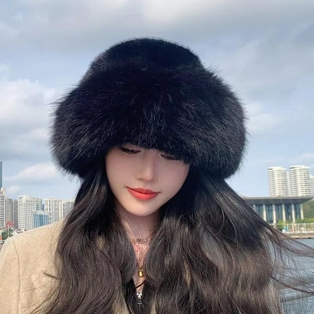 Fashion Headwear Fluffy Fur Winter Hat Solid Color Fisherman Hat Cold Windproof Thicken Panama Cap Chrismas Gifts