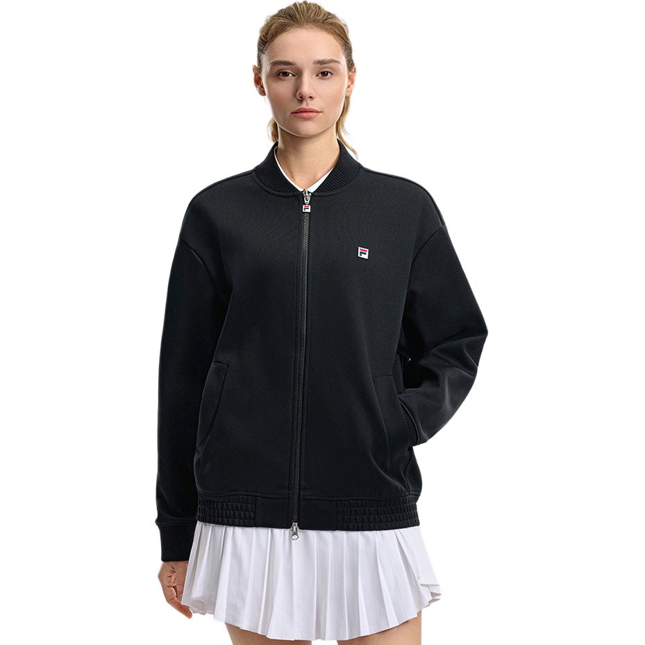 FILA Tennis Sports Minimalist Stand Collar Loose Zip Knit Top Unisex tops A51U613501F-BK