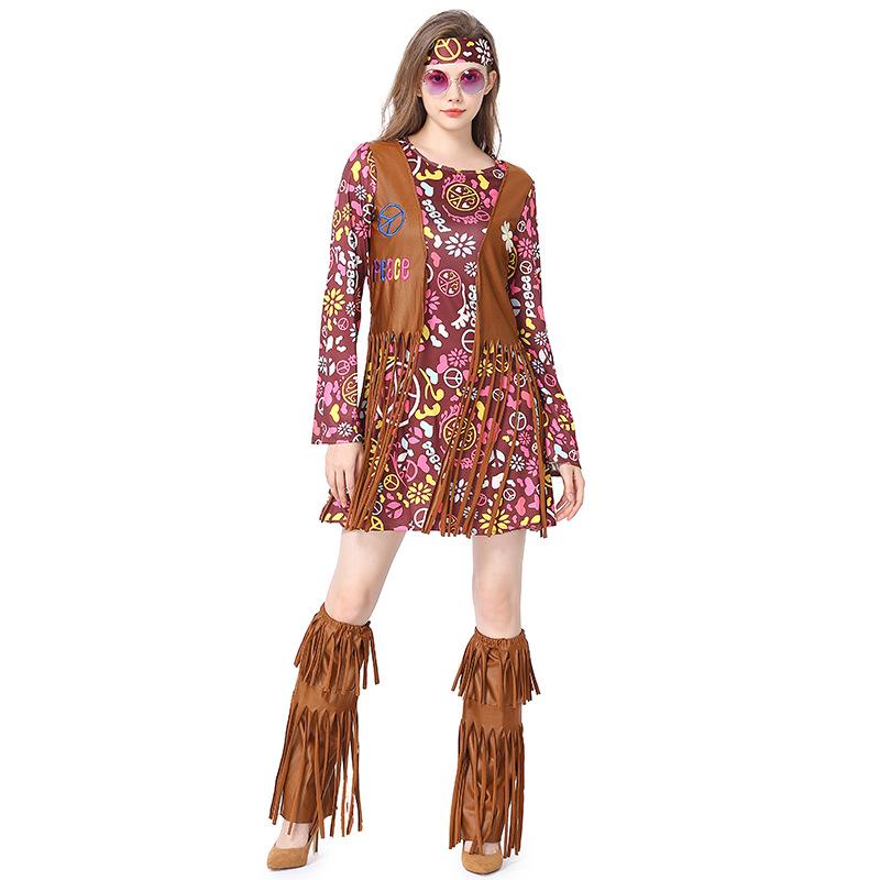 Halloween Hippie Tassel Costume Set: Retro Bohemian Skirt, Euro-American Hip Hop Cosplay