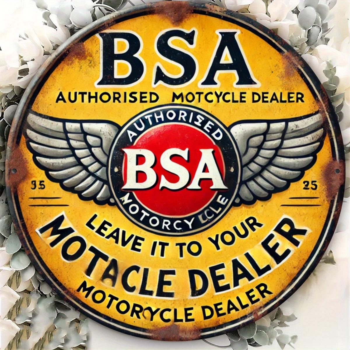 CollectorS Joy Vintage BSA Motorcycle Dealer Metal Wall Sign Round Aluminum Art with Authentic Motorcycle Dealer Design 20x20cm(8x8inch)